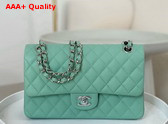 Chanel Classic 11 12 Handbag in Turquoise Shiny Grained Calfskin Silver Tone Metal Ref A01112 Replica