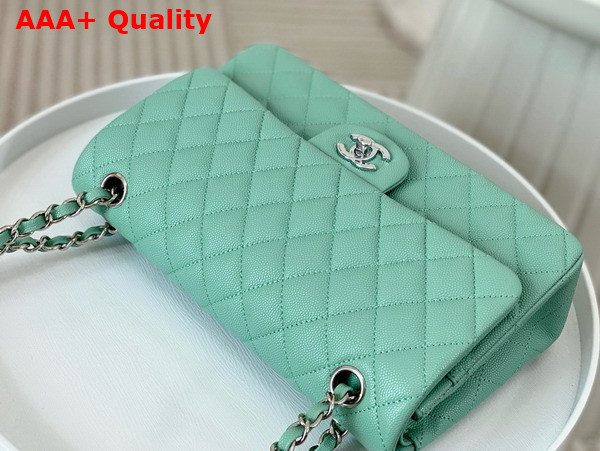 Chanel Classic 11 12 Handbag in Turquoise Shiny Grained Calfskin Silver Tone Metal Ref A01112 Replica