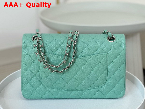 Chanel Classic 11 12 Handbag in Turquoise Shiny Grained Calfskin Silver Tone Metal Ref A01112 Replica