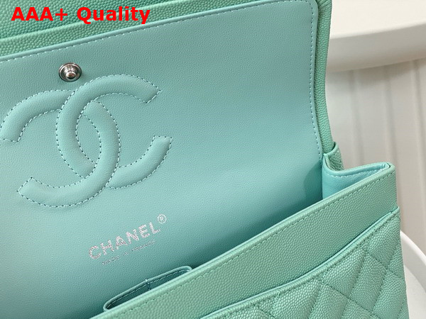 Chanel Classic 11 12 Handbag in Turquoise Shiny Grained Calfskin Silver Tone Metal Ref A01112 Replica