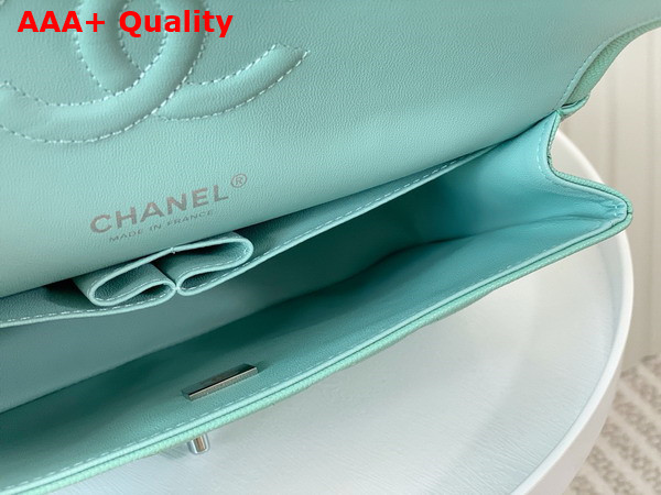 Chanel Classic 11 12 Handbag in Turquoise Shiny Grained Calfskin Silver Tone Metal Ref A01112 Replica