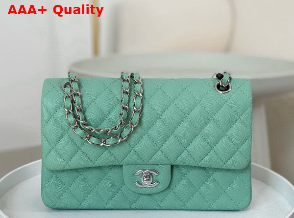 Chanel Classic 11 12 Handbag in Turquoise Shiny Grained Calfskin Silver Tone Metal Ref A01112 Replica