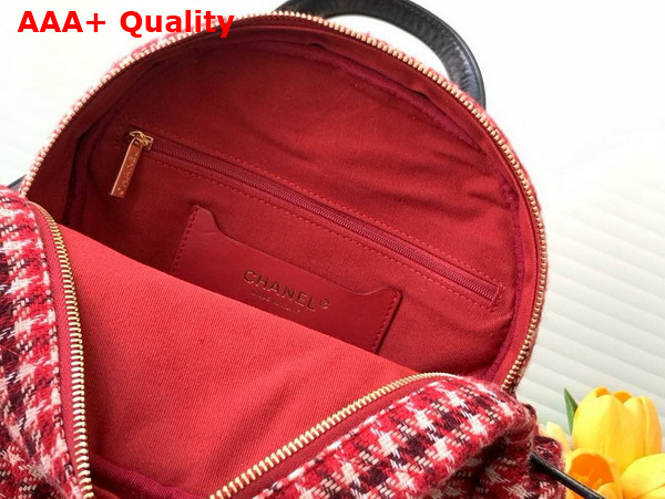 Chanel Classic Backpack Bag Wool Tweed Calfskin and Gold Tone Metal Red White Beige and Dark Brown AS5053 Replica