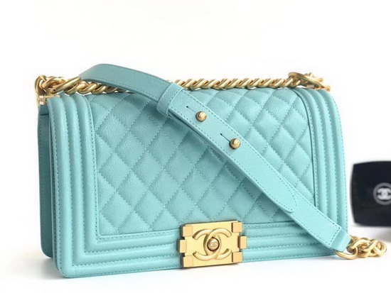 Chanel Classic Boy Chanel Handbag Light Blue Caviar Leather