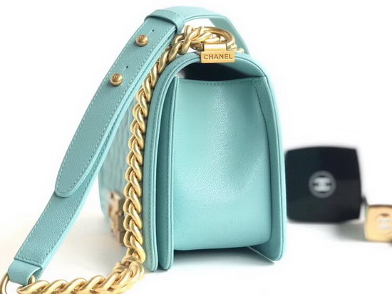 Chanel Classic Boy Chanel Handbag Light Blue Caviar Leather