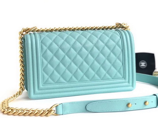 Chanel Classic Boy Chanel Handbag Light Blue Caviar Leather