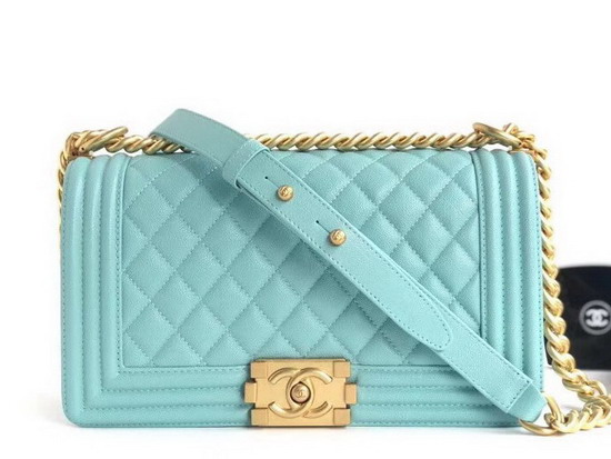 Chanel Classic Boy Chanel Handbag Light Blue Caviar Leather