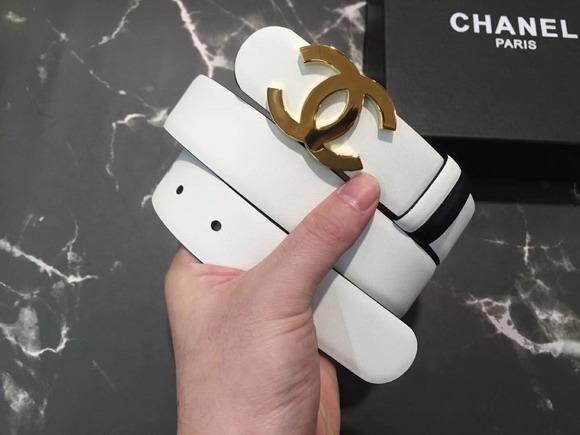 Chanel Classic CC Buckle Belt in White Calf Leather