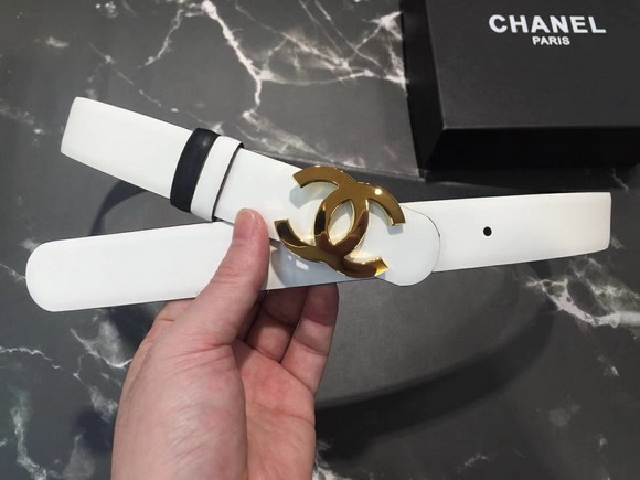 Chanel Classic CC Buckle Belt in White Calf Leather