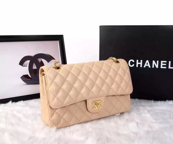 Chanel Classic Caviar Flap Bag Apricot Gold Chain for Sale