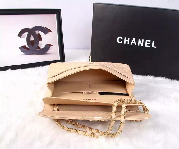 Chanel Classic Caviar Flap Bag Apricot Gold Chain for Sale