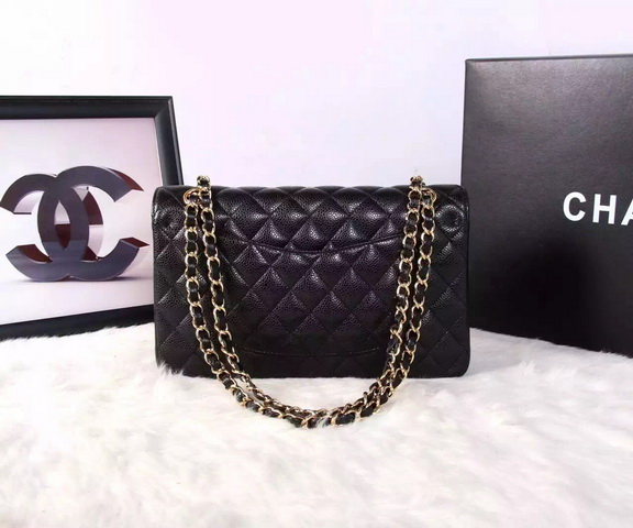 Chanel Classic Caviar Flap Bag Black Gold Chain for Sale