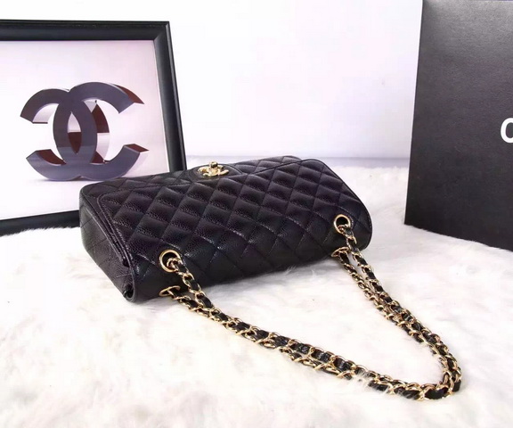 Chanel Classic Caviar Flap Bag Black Gold Chain for Sale