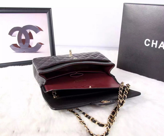 Chanel Classic Caviar Flap Bag Black Gold Chain for Sale