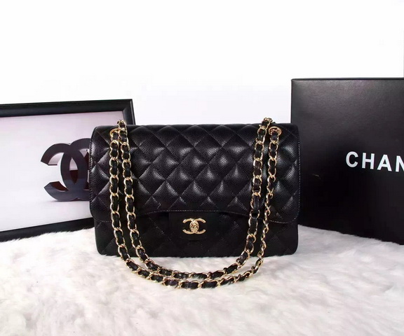 Chanel Classic Caviar Flap Bag Black Gold Chain for Sale