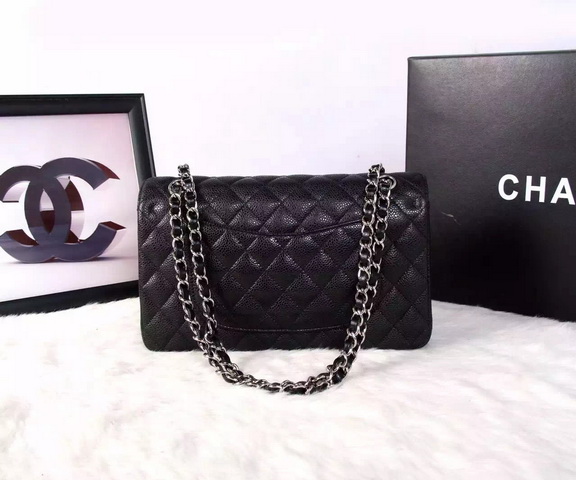 Chanel Classic Caviar Flap Bag Black Silver Chain for Sale