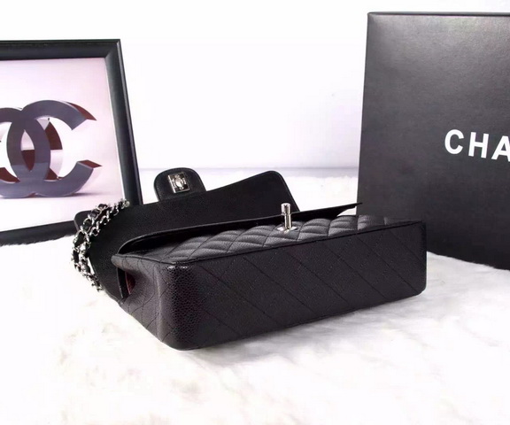 Chanel Classic Caviar Flap Bag Black Silver Chain for Sale