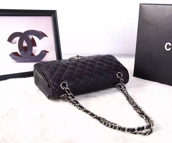 Chanel Classic Caviar Flap Bag Black Silver Chain for Sale