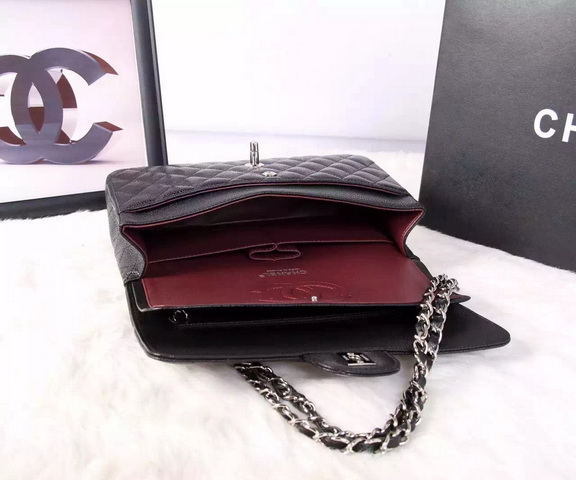 Chanel Classic Caviar Flap Bag Black Silver Chain for Sale