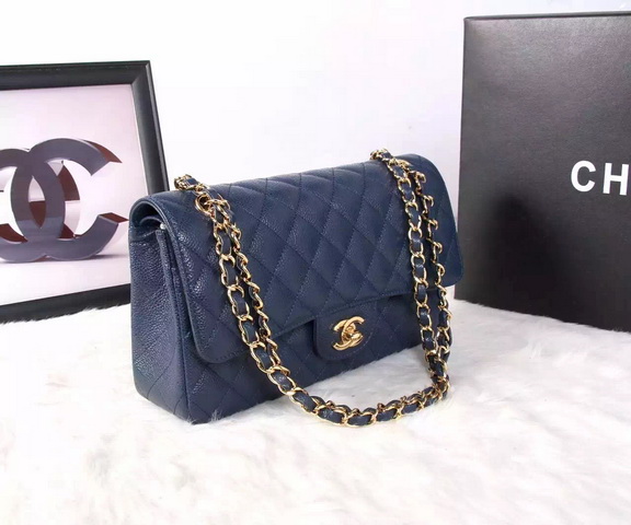 Chanel Classic Caviar Flap Bag Navy Blue Gold Chain for Sale