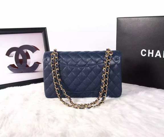 Chanel Classic Caviar Flap Bag Navy Blue Gold Chain for Sale