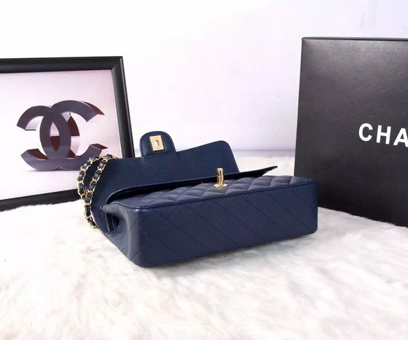 Chanel Classic Caviar Flap Bag Navy Blue Gold Chain for Sale