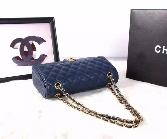 Chanel Classic Caviar Flap Bag Navy Blue Gold Chain for Sale