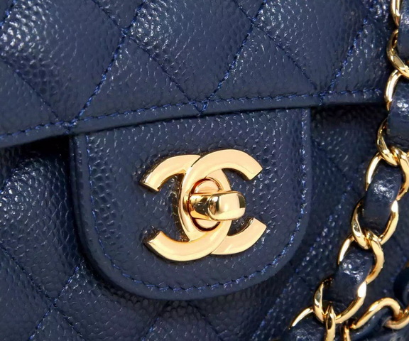 Chanel Classic Caviar Flap Bag Navy Blue Gold Chain for Sale