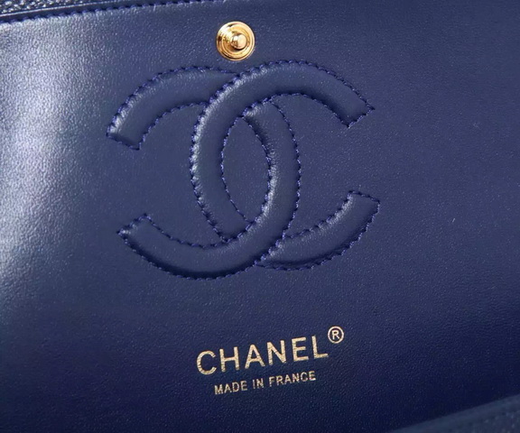 Chanel Classic Caviar Flap Bag Navy Blue Gold Chain for Sale