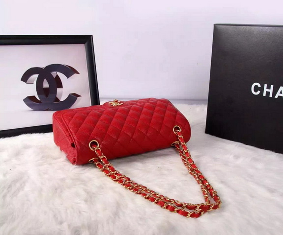 Chanel Classic Caviar Flap Bag Red Gold Chain for Sale