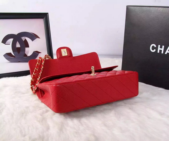 Chanel Classic Caviar Flap Bag Red Gold Chain for Sale