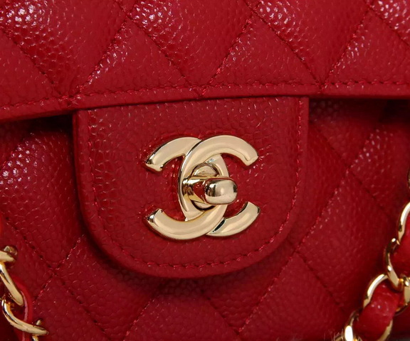 Chanel Classic Caviar Flap Bag Red Gold Chain for Sale