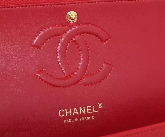 Chanel Classic Caviar Flap Bag Red Gold Chain for Sale