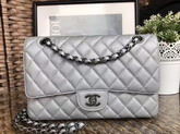 Chanel Classic Caviar Flap Bag Silver with Silver Tone Metal For Sale