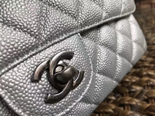 Chanel Classic Caviar Flap Bag Silver with Silver Tone Metal For Sale