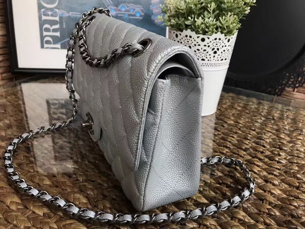 Chanel Classic Caviar Flap Bag Silver with Silver Tone Metal For Sale