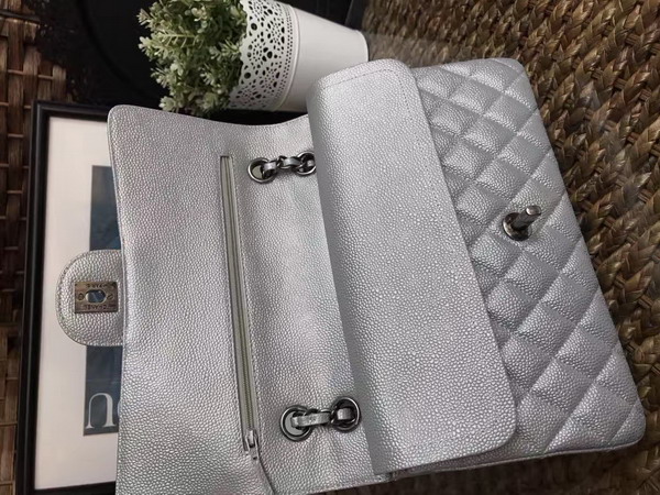 Chanel Classic Caviar Flap Bag Silver with Silver Tone Metal For Sale