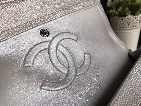 Chanel Classic Caviar Flap Bag Silver with Silver Tone Metal For Sale