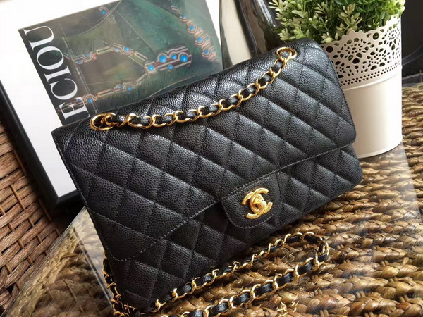 Chanel Classic Caviar Flap Bag in Black with Gold Hardware For Sale