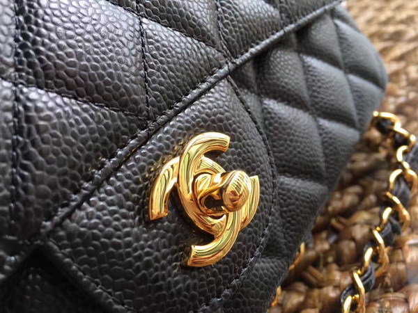 Chanel Classic Caviar Flap Bag in Black with Gold Hardware For Sale