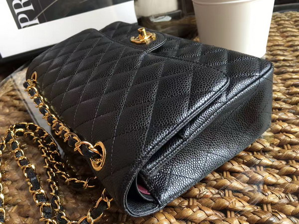 Chanel Classic Caviar Flap Bag in Black with Gold Hardware For Sale