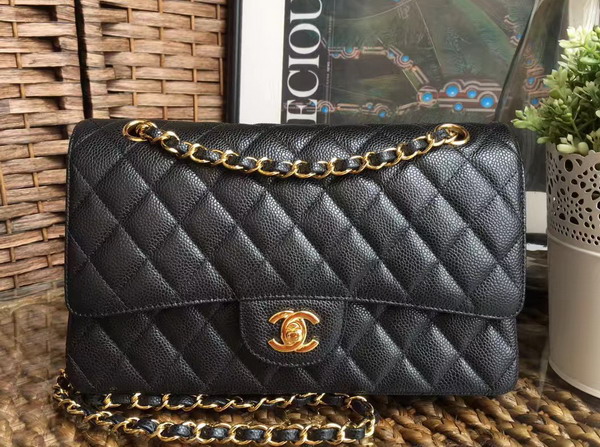 Chanel Classic Caviar Flap Bag in Black with Gold Hardware For Sale