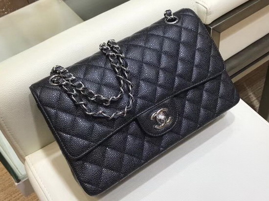 Chanel Classic Caviar Flap Bag in Black with Silver Hardware