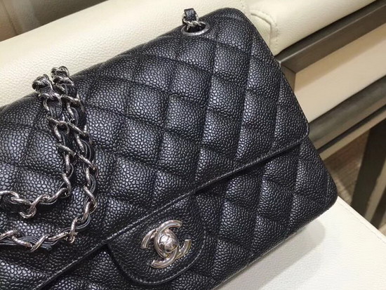 Chanel Classic Caviar Flap Bag in Black with Silver Hardware