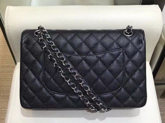 Chanel Classic Caviar Flap Bag in Black with Silver Hardware