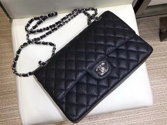 Chanel Classic Caviar Flap Bag in Black with Silver Hardware