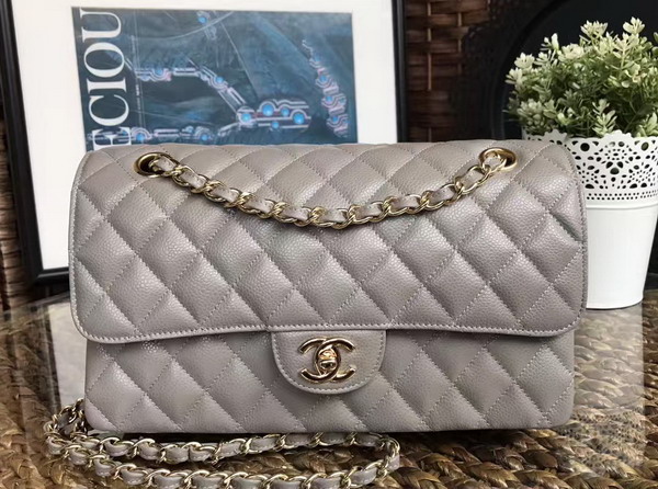 Chanel Classic Caviar Flap Bag in Grey with Gold Hardware For Sale