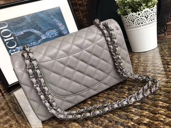 Chanel Classic Caviar Flap Bag in Grey with Silver Hardware For Sale