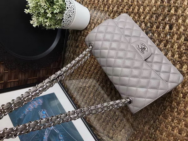 Chanel Classic Caviar Flap Bag in Grey with Silver Hardware For Sale