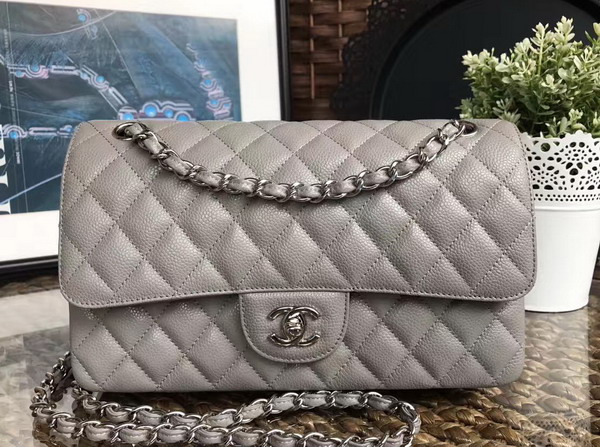 Chanel Classic Caviar Flap Bag in Grey with Silver Hardware For Sale